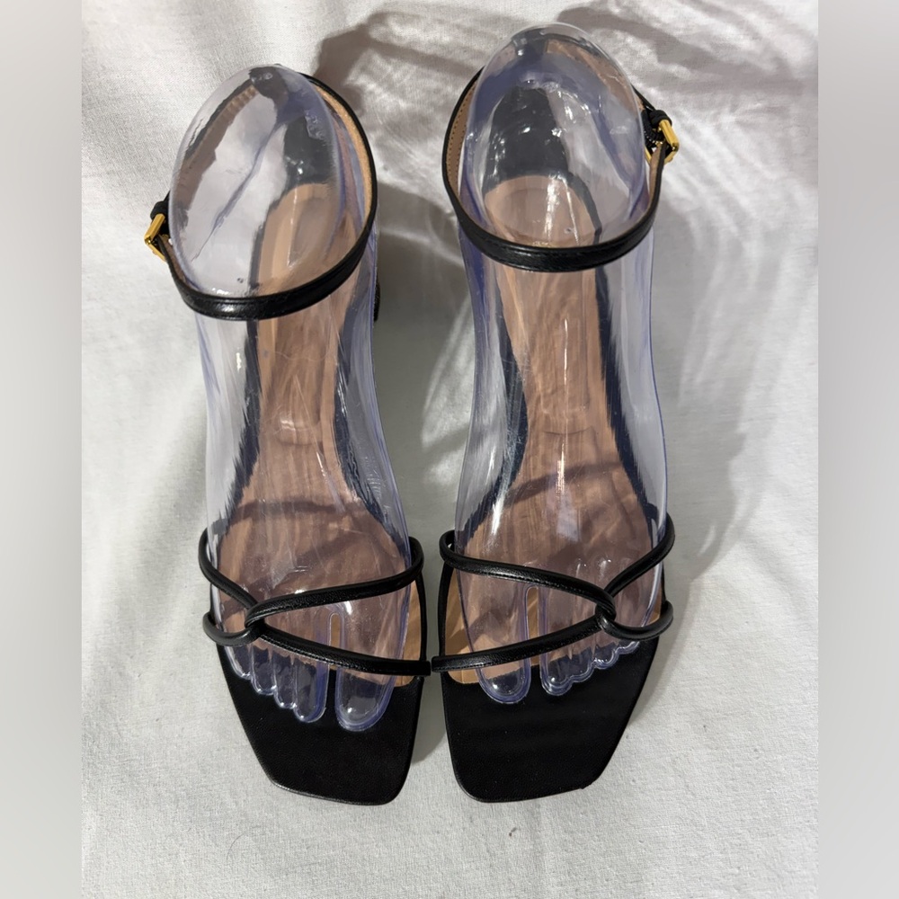 Zara Black Strappy Square-Toe Heeled Sandals Size 37/6.5